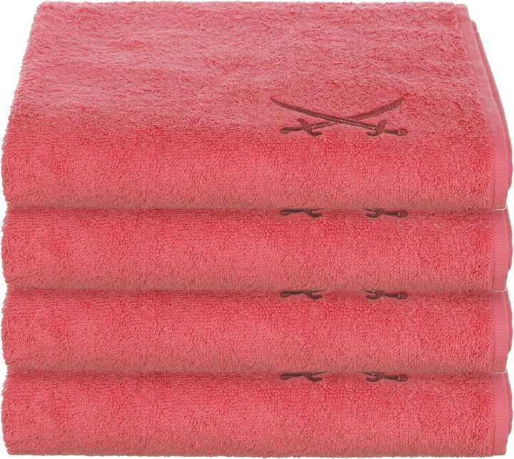 Sansibar Handtuch 4er Set 50x100 cm 100% Baumwolle mit gesticktem Säbel Logo Badtuch Coral 4er Set C