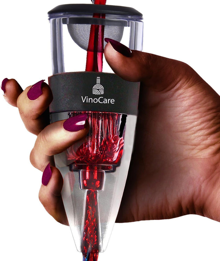 VINOCARE Weinbelüfter , Dekantierer mit Tropfenfrei Standfuss , Profi Version mit 1x Folienschneider