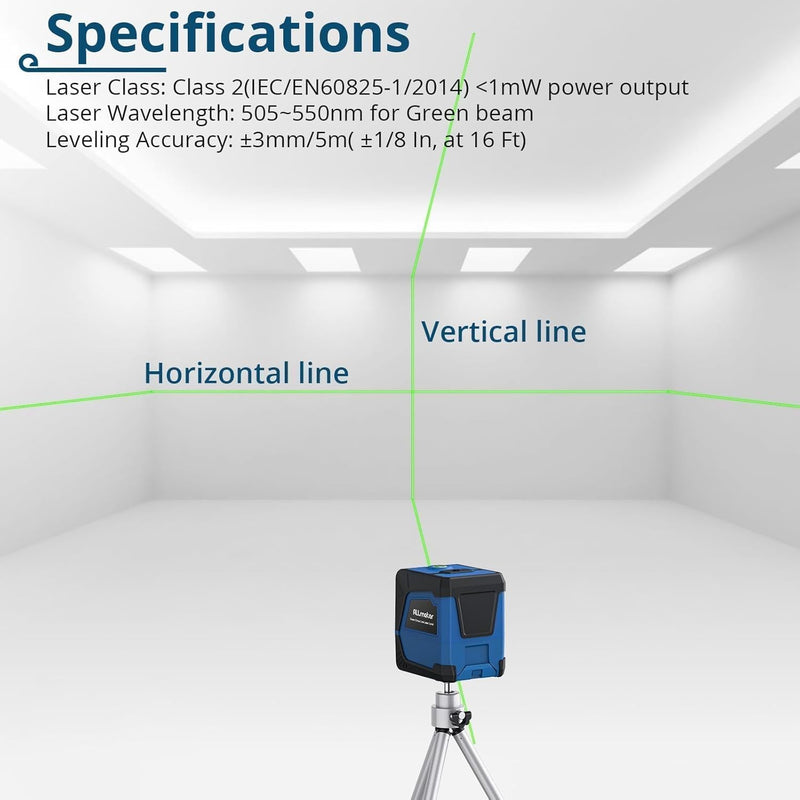 ALLmeter Kreuzlinienlaser Grün Laser Wasserwaage 100ft/30m mit selbstnivellierender Magnethalterung