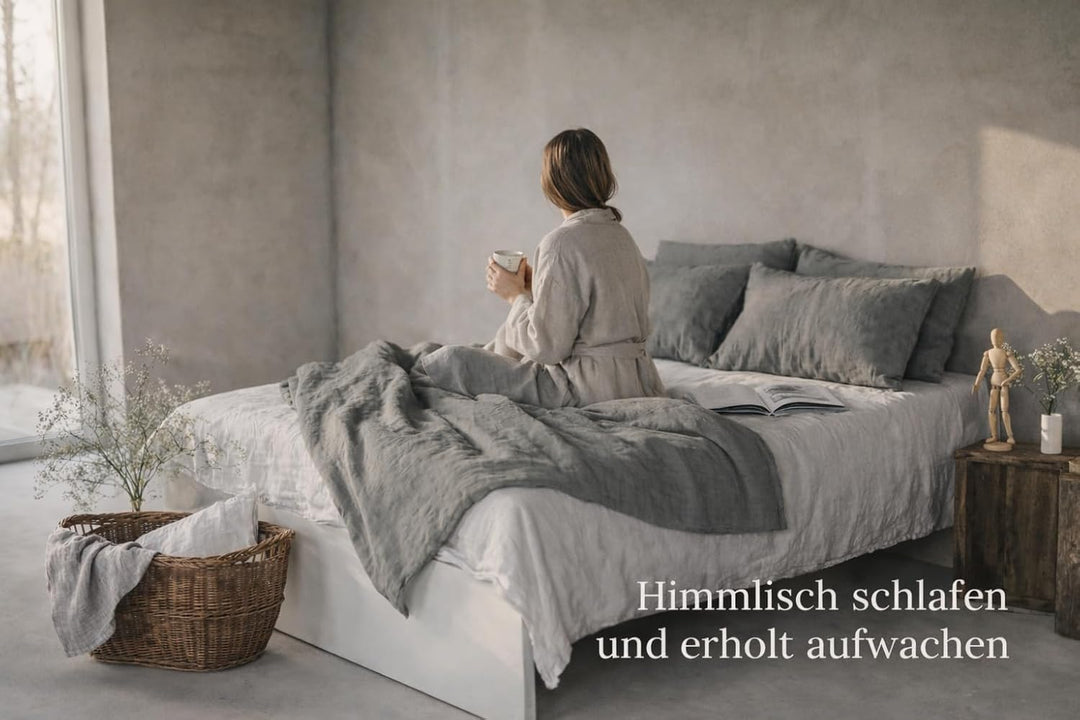 Ger3as Leinen Bettwäsche Set 100% Natur Leinen Stonewashed, Naturfaser Leinen, mit Hotelverschluss (