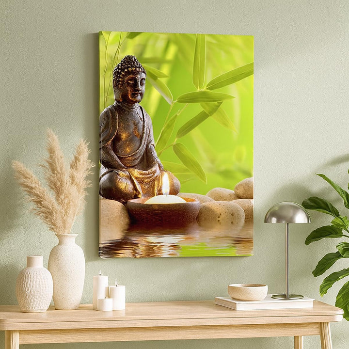 Bilder auf Leinwand Buddhismus Feng Shui Spa Bambus Leinwandbild mit Rahmen 45x80cm Wandbilder Dekor