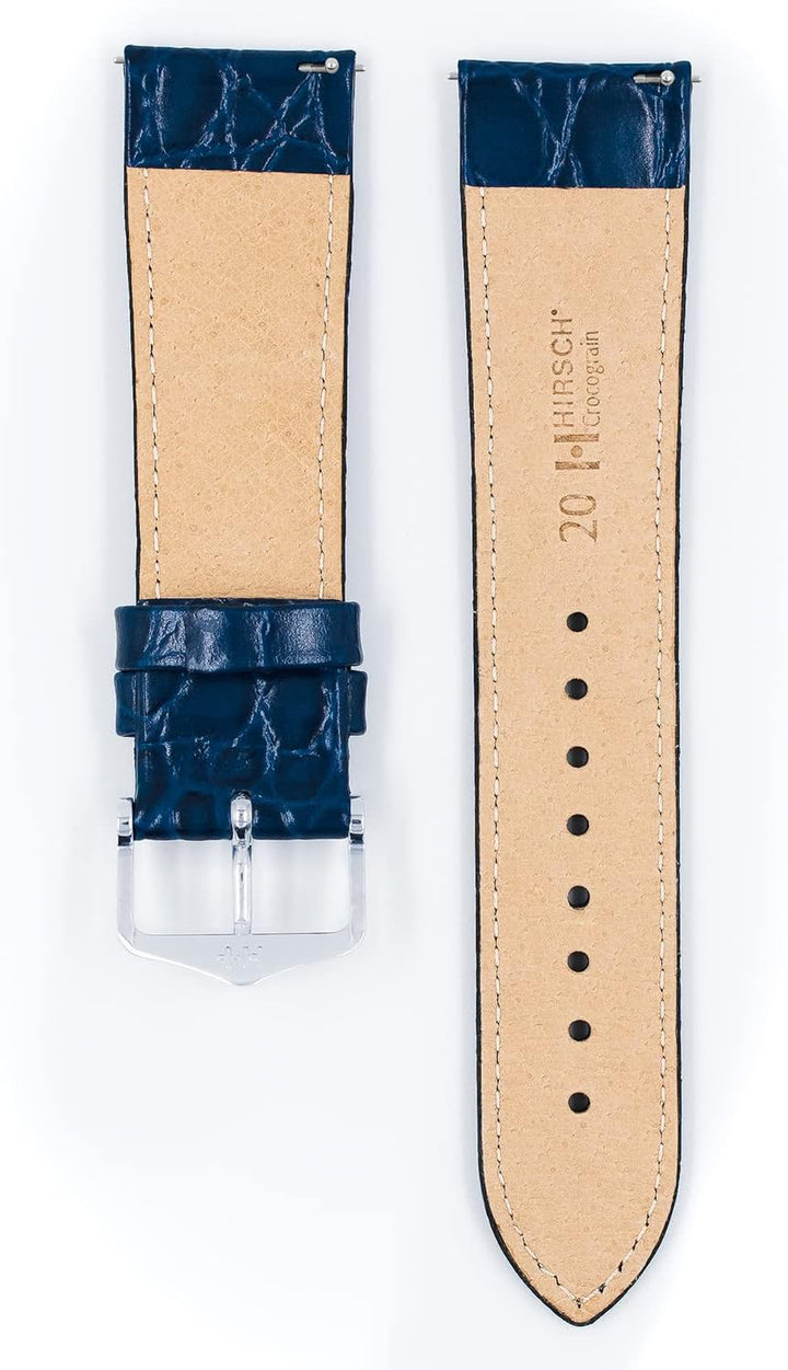 HIRSCH Uhren-Armband Crocograin - Uhr-Band aus glänzendem Kalbs-Leder mit Krokodil-Prägung - 12 bis