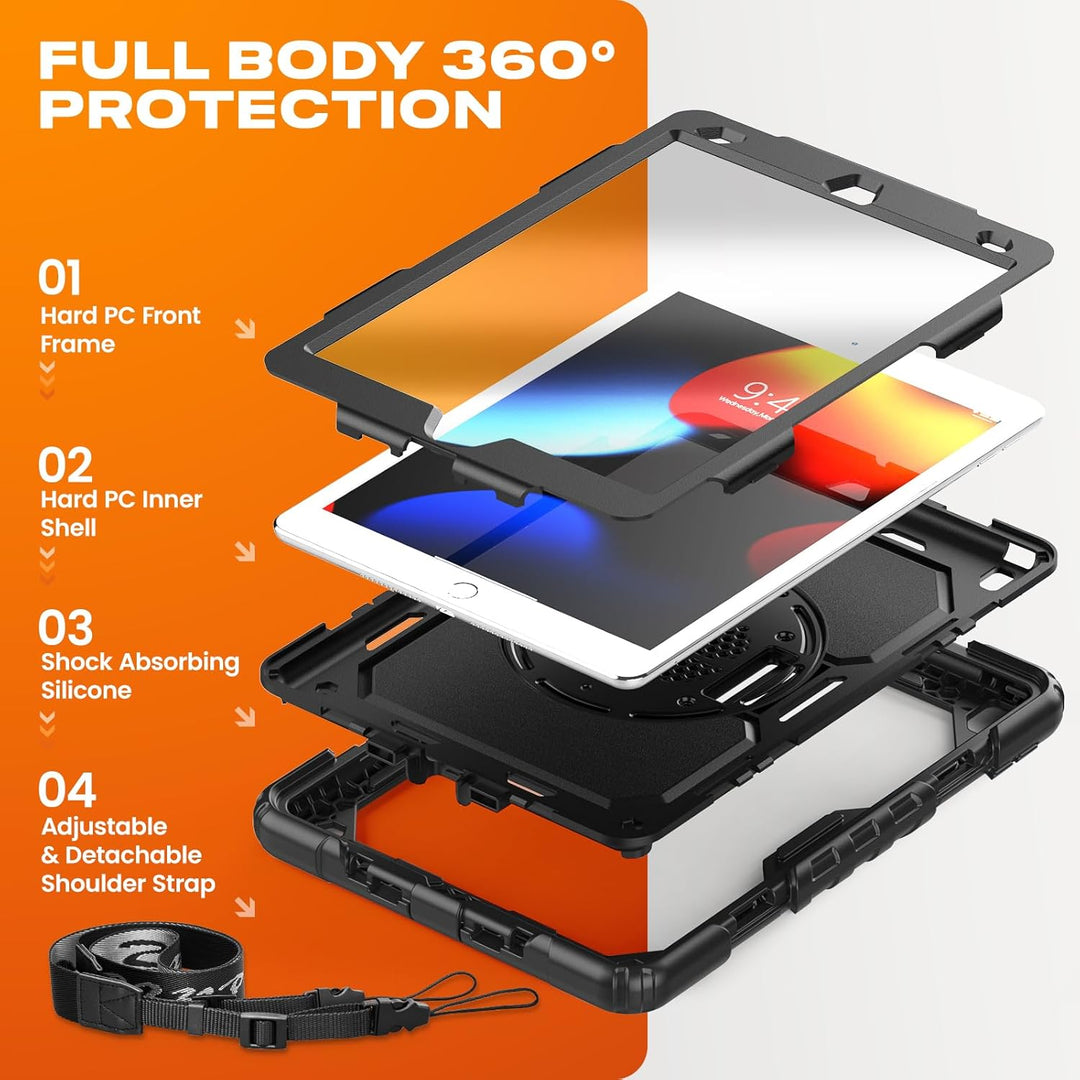 SEYMAC stock Hülle für iPad 9./8./7. Generation 10,2 Zoll 2021/2020/2019, Stossfeste Hülle mit Displ