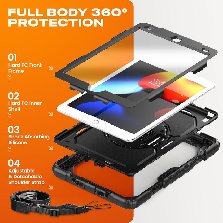 SEYMAC stock Hülle für iPad 9./8./7. Generation 10,2 Zoll 2021/2020/2019, Stossfeste Hülle mit Displ