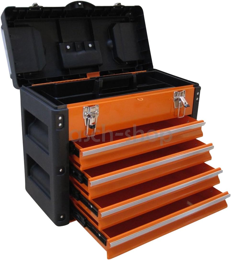 METALL Werkzeugkiste mit 8 Funktionen 3061BB von AS-S Orange, Orange