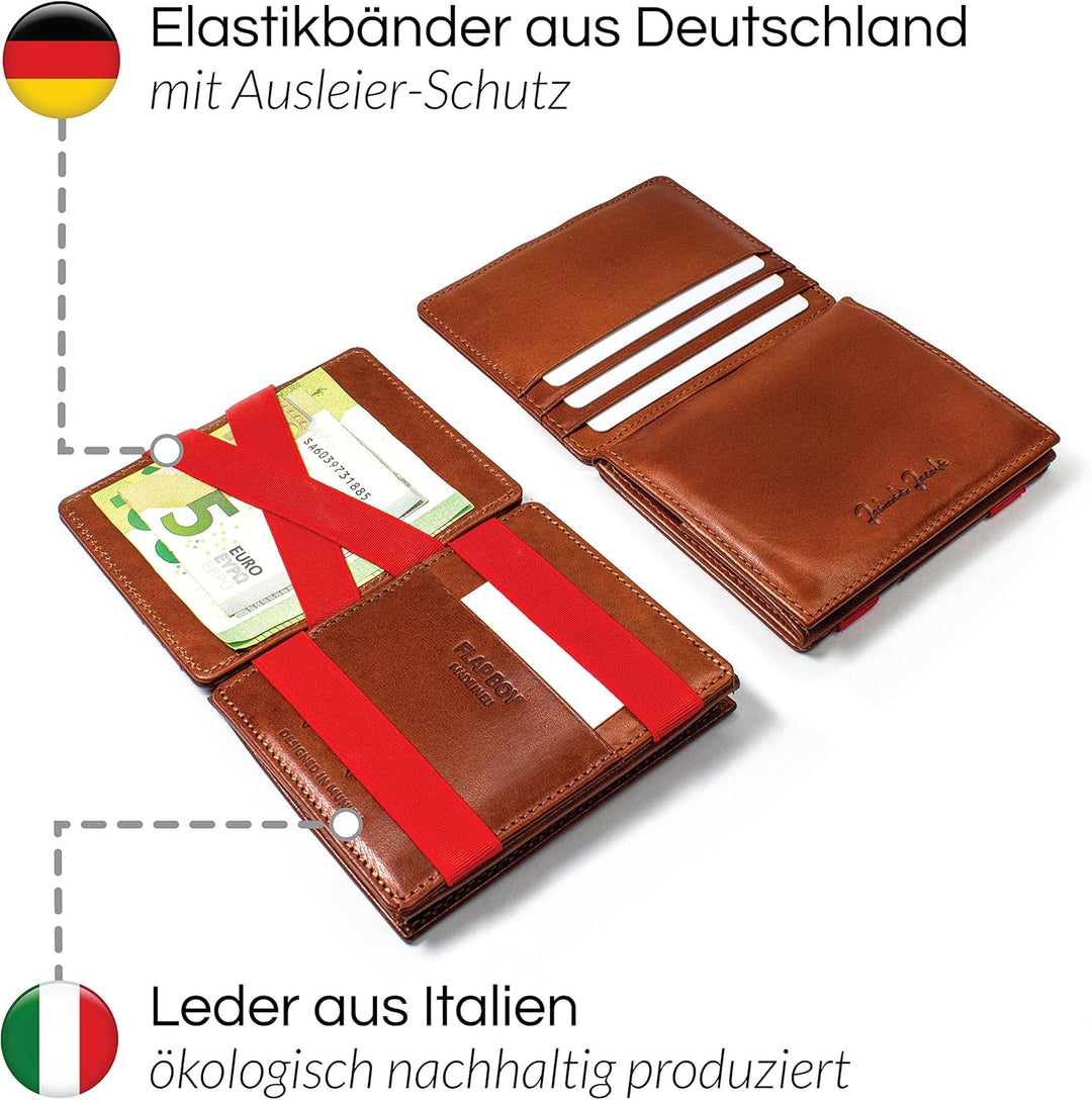 Jaimie Jacobs Flap Boy AirTag Edition Magic Wallet mit Münzfach Echtleder (Dunkelbraun mit Rot), Dun