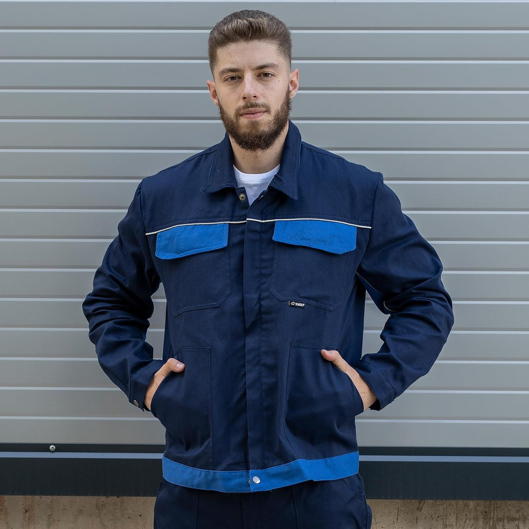 BWOLF ARES 100% Baumwolle Arbeitsjacke Männer Arbeitsjacke Herren Arbeitsjacke Bundjacke 4XL Blau, 4