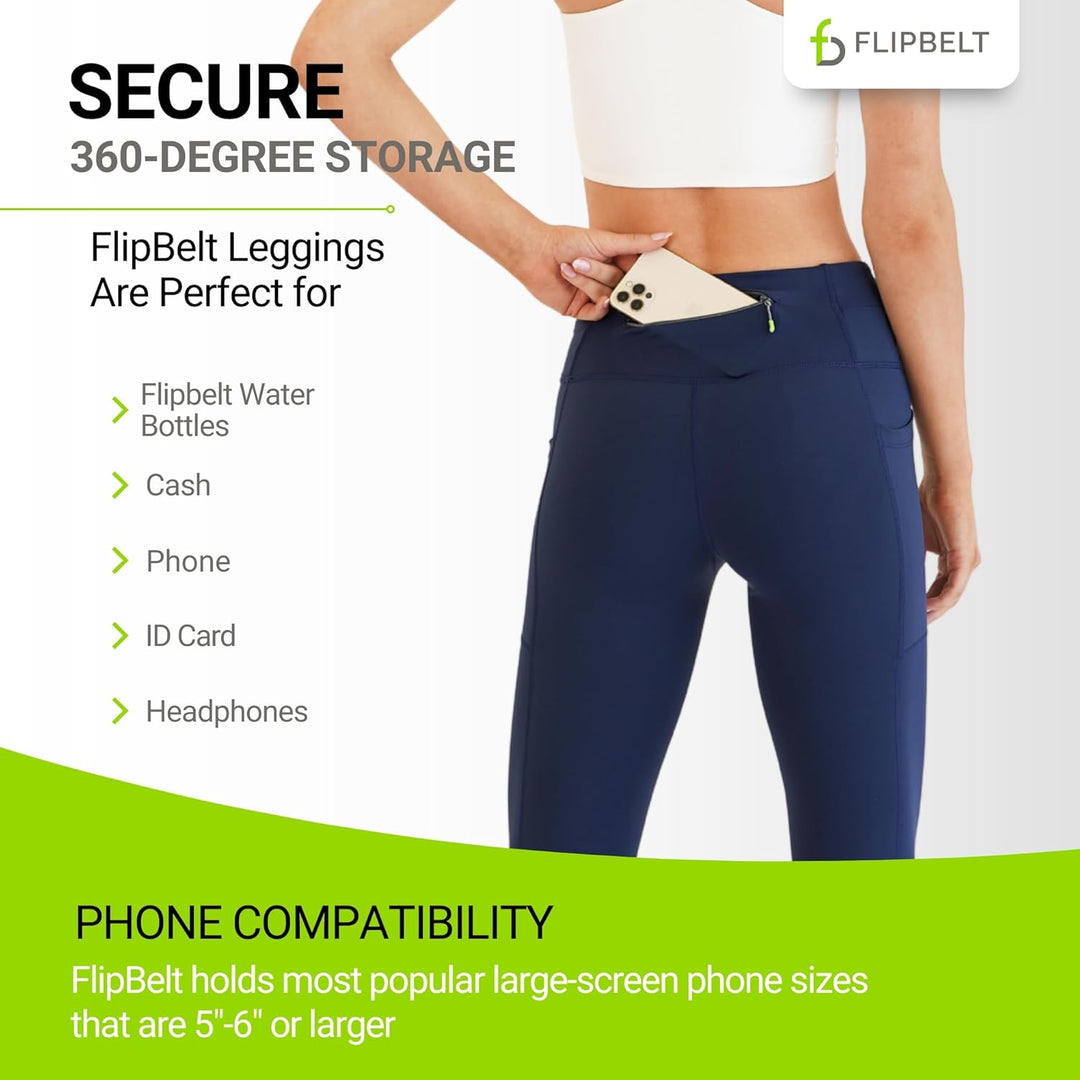 FlipBelt Cropped Pants for Running – Crops w/Built for Phone & Essentials Storage, USA Company XS Mi