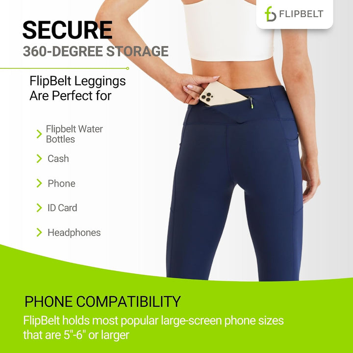 FlipBelt Cropped Pants for Running – Crops w/Built for Phone &amp; Essentials Storage, USA Company XS Mi