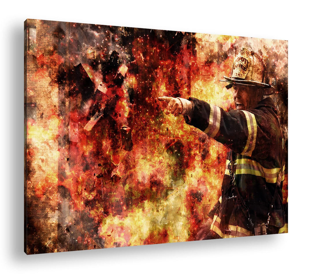 deyoli Feuerwehr Illustration Format:90x60 cm als Leinwandbild, Motiv fertig gerahmt auf Echtholzrah