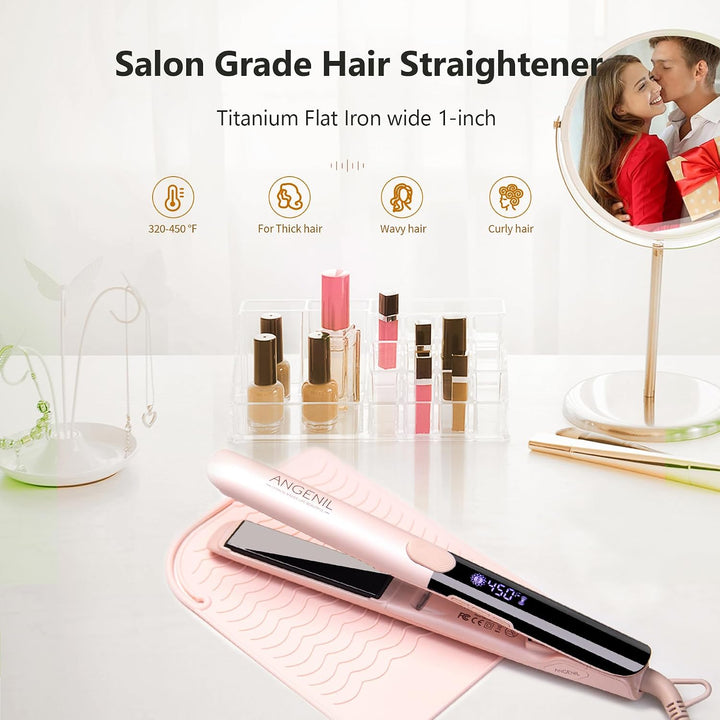 ANGENIL Haare Glätteisen 2.5 cm, Keramik Titan Ion Glätten Locken und Glätten, Dual-Spannung Glättei