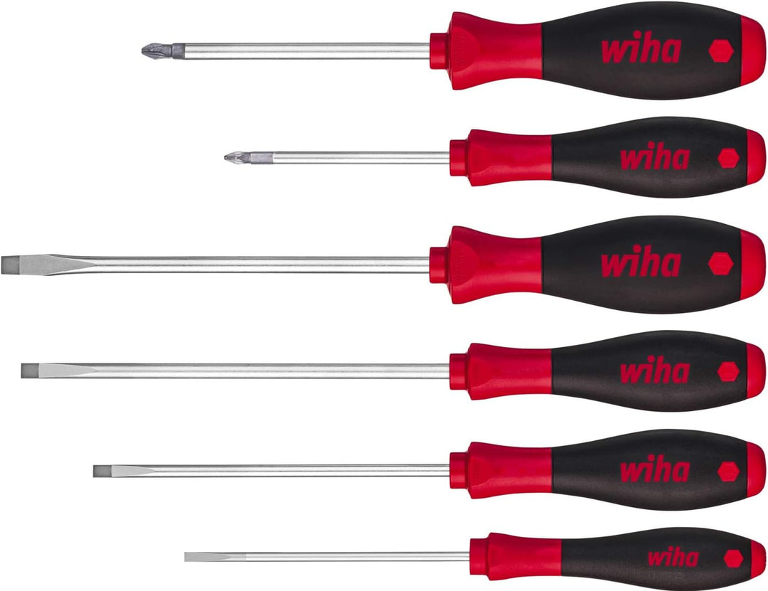 Wiha Schraubendreher Set SoftFinish® Schlitz, Pozidriv 6-tlg. mit Sechskantansatz (21249) ergonomisc
