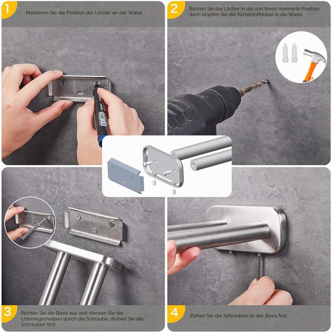 JS Handtuchhalter Edelstahl Gebürstet Bad Handtuchstange Zweiarmig Wandmontage Badezimmer handtuchha