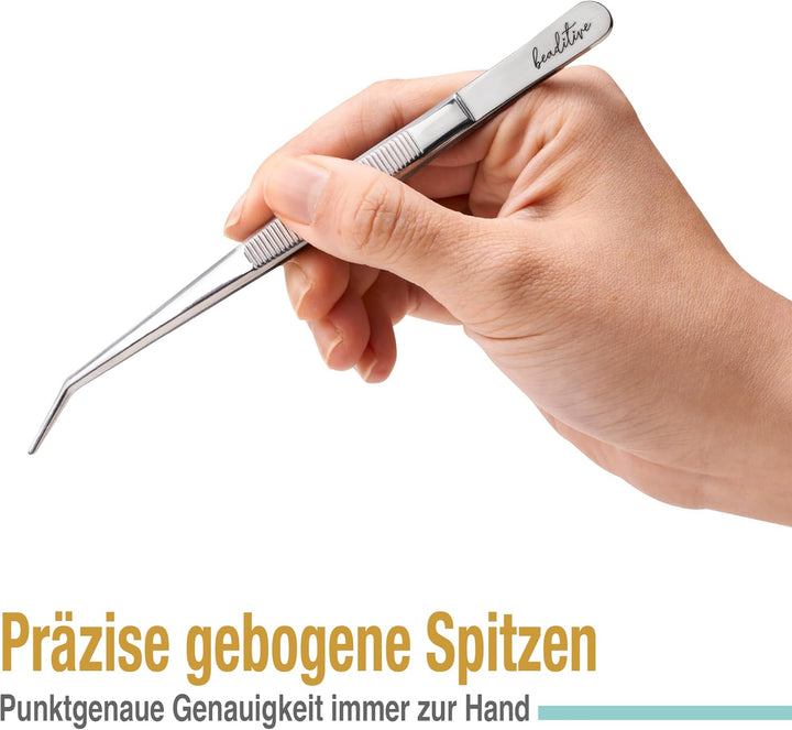 Beaditive 15,5 cm Pinzettenset für Nähmaschinen (10-teilig) mit gezahnten, gebogenen Spitzen | Profe