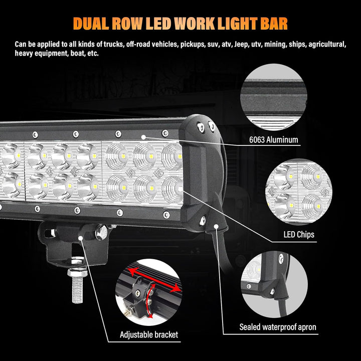 SKYWORLD led zusatzscheinwerfer bar, Zweireihiges wasserdicht 20 Zoll 50cm 126W Scheinwerfer Flutlic