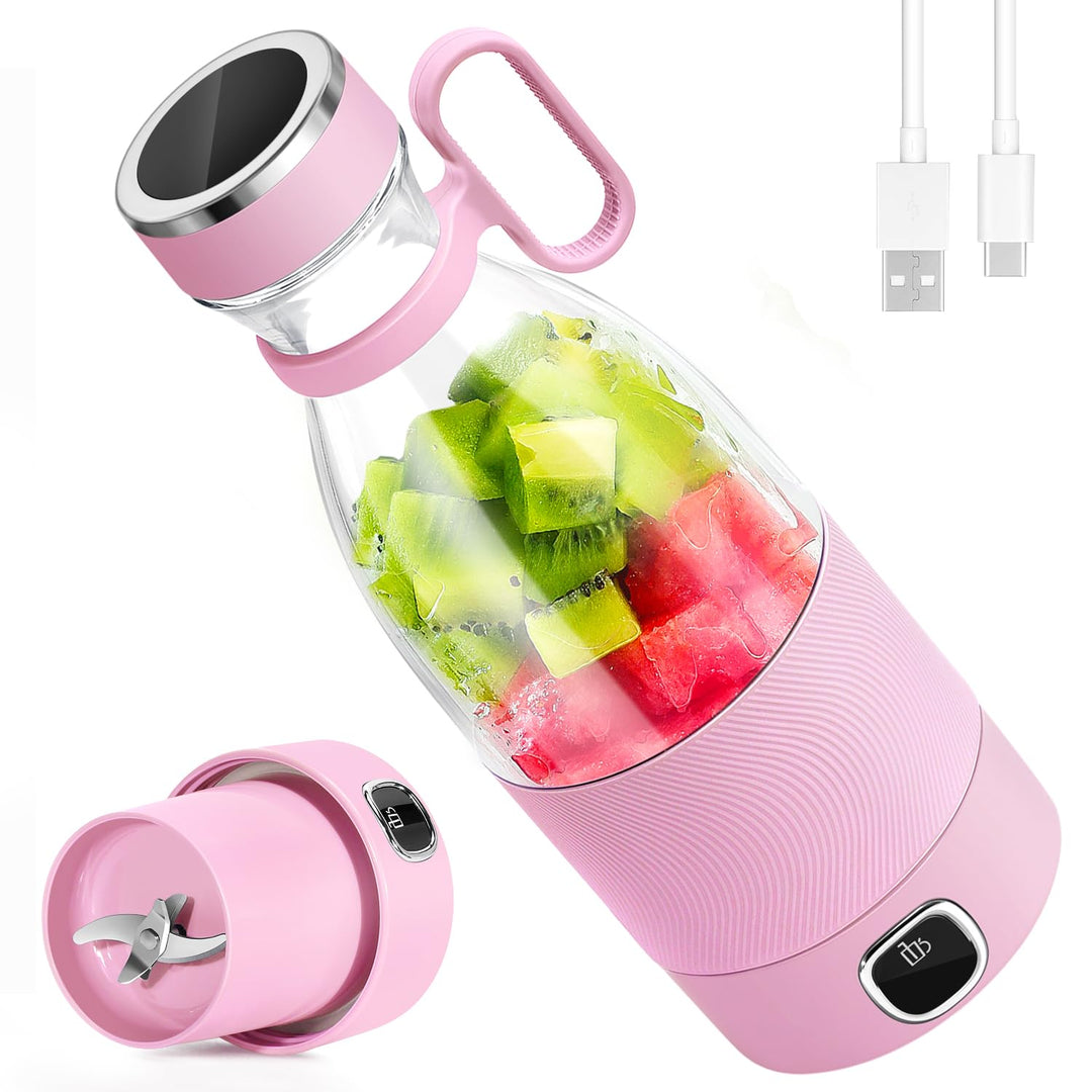 DoubleCare Tragbarer Mixer, 6-Klingen-Elektrischer Mini-Mixer mit Led-Anzeige, 350 ml Minimixer für