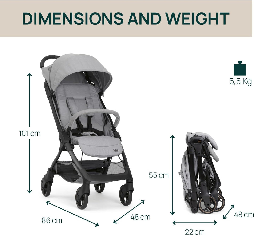 Chicco WE 2 Kinderwagen, leichter, faltbar, von 0 Monaten bis 22 kg, Reise-Kinderwagen, leichter Flu