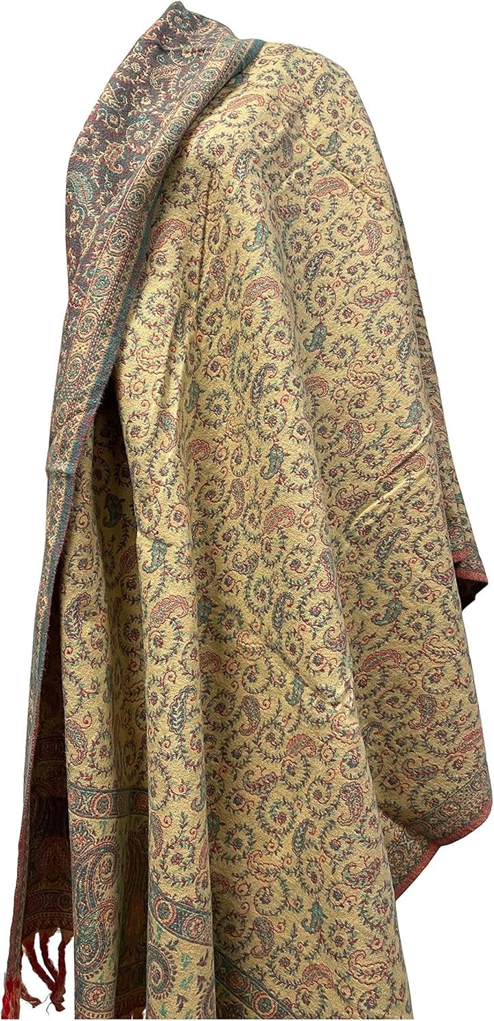 Winterschal aus reiner Yakwolle, hellviolett, beige, mit Blumenmuster, als Dekoration oder als Gesch