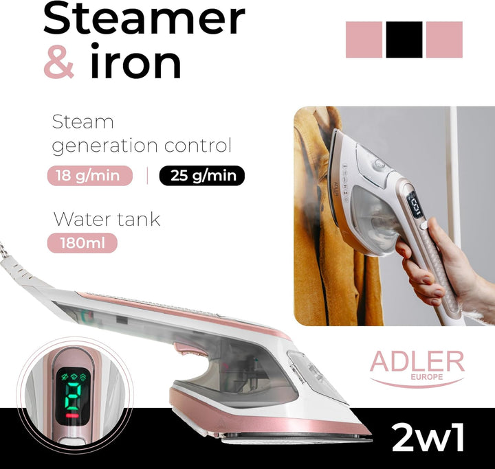 ADLER 2 in 1 Kleidungsdämpfer & Bügeleisen, 1800W