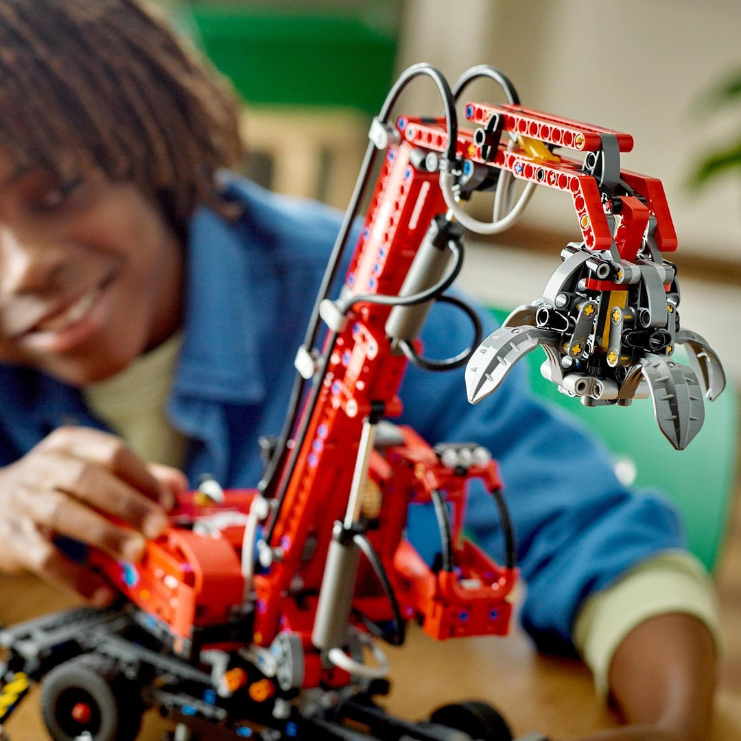 LEGO 42144 Technic Umschlagbagger Modell, Mechanisches Spielzeug Set, manuelle und pneumatische Funk