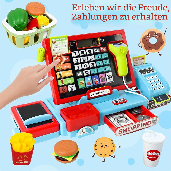 Joellfuner Elektronische Spielzeug Kasse mit Rechnerfunktion, Registrierkasse Supermarktkasse Spielz