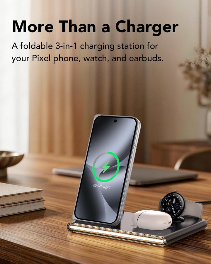 3-in-1-Wireless-Ladegerät für Google Pixel Watch 4，Induktionsladestation für Google Pixel 10/10 Pro/