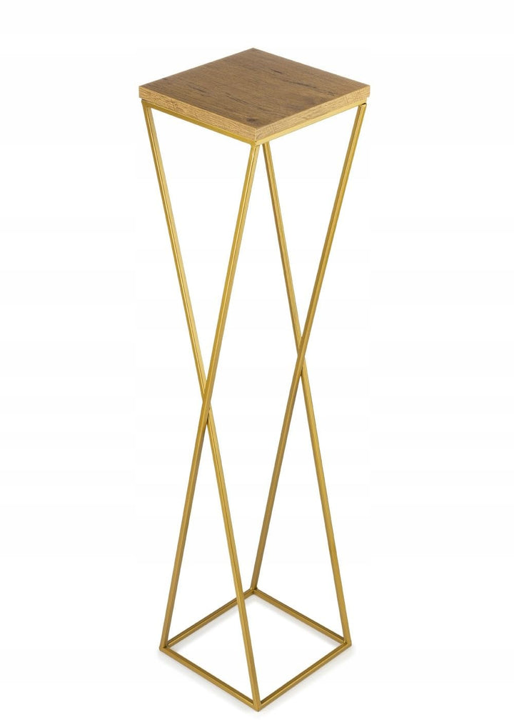 Pflanzenständer Metall 100 cm Hoch - Stabiler und Fester Blumenhocker mit Eiche Optik MDF-Platte auf