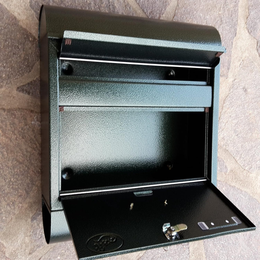 Eigenmarke Grosser Briefkasten/Postkasten XXL Metall Grün mit Zeitungsrolle Runddach Wandmontage Mod