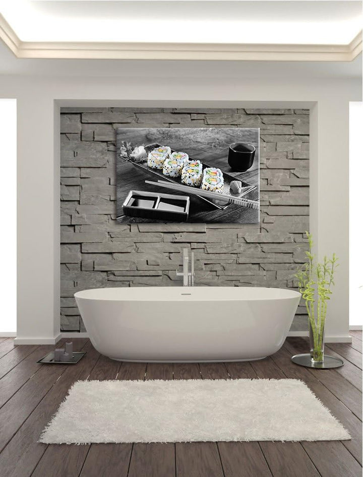 köstliche Inside Out Sushi Rollen schwarz/weiss Format: 100x70 auf Leinwand, XXL riesige Bilder fert