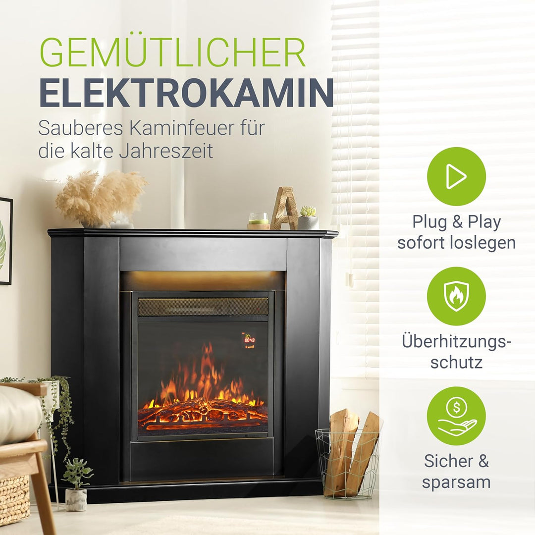 Juskys Elektrokamin 1000 / 2000 W mit Heizung, Kaminfeuer, Flammeneffekt, Fernbedienung, LED Beleuch