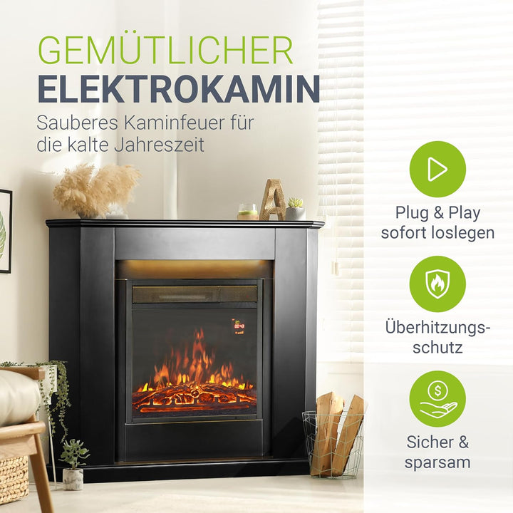 Juskys Elektrokamin 1000 / 2000 W mit Heizung, Kaminfeuer, Flammeneffekt, Fernbedienung, LED Beleuch