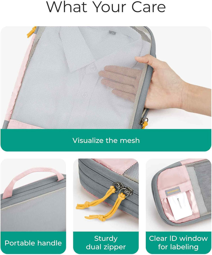 BAGSMART Packing Cubes Compression 6 Stück, Rucksack Koffer Organizer Packtaschen, Wasserdicht Packw