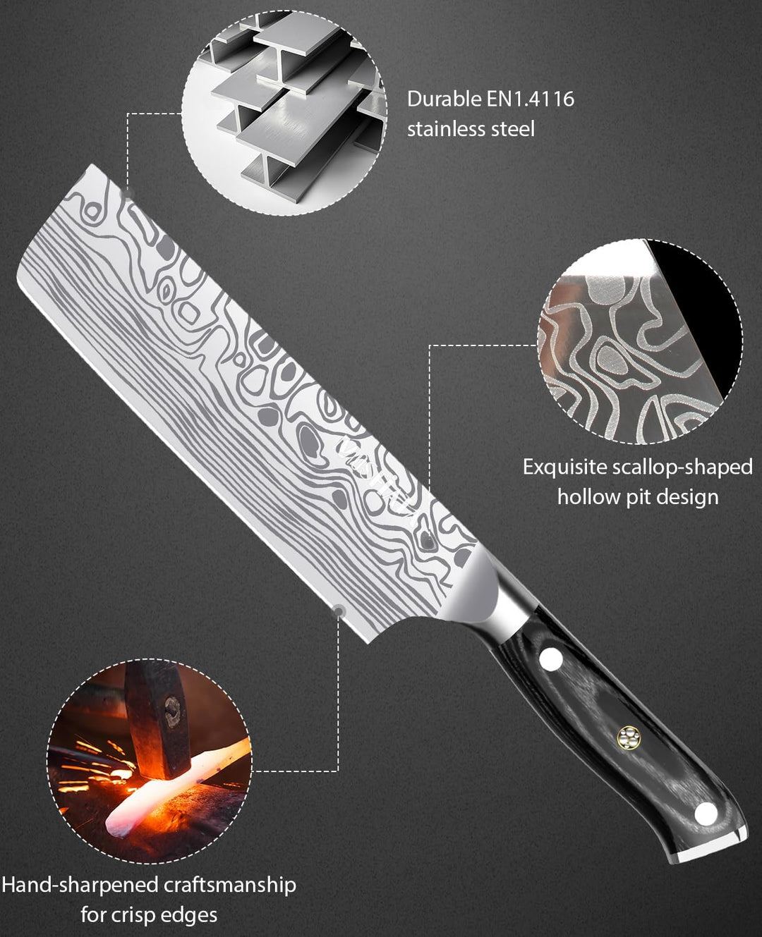 MOSFiATA Nakiri Messer Kochmesser,Küchenmesser Mehrzweck Fleischmesser ,mit Fingerschutz und Klingen
