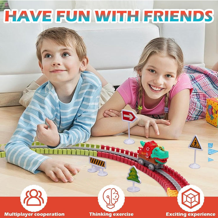 Autorennbahn 288 Stück, Flexible Rennbahn mit Dinosaurier-Auto, Anti-Gravitations Rennstrecke Spielz