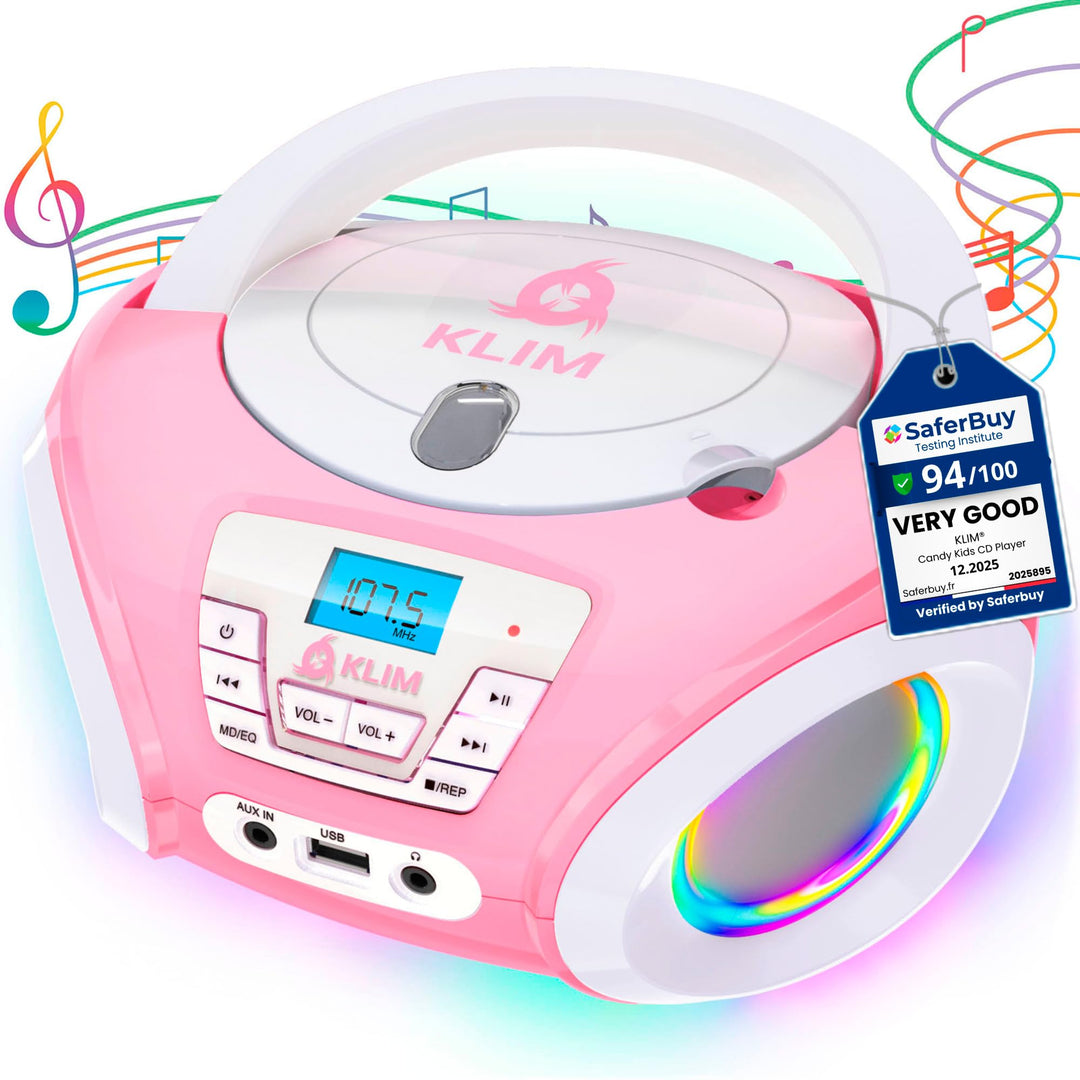 KLIM Candy Kids CD Player für Kinder - NEU - UKW-Radio - Inklusive Batterien - Rosa - Boombox tragba