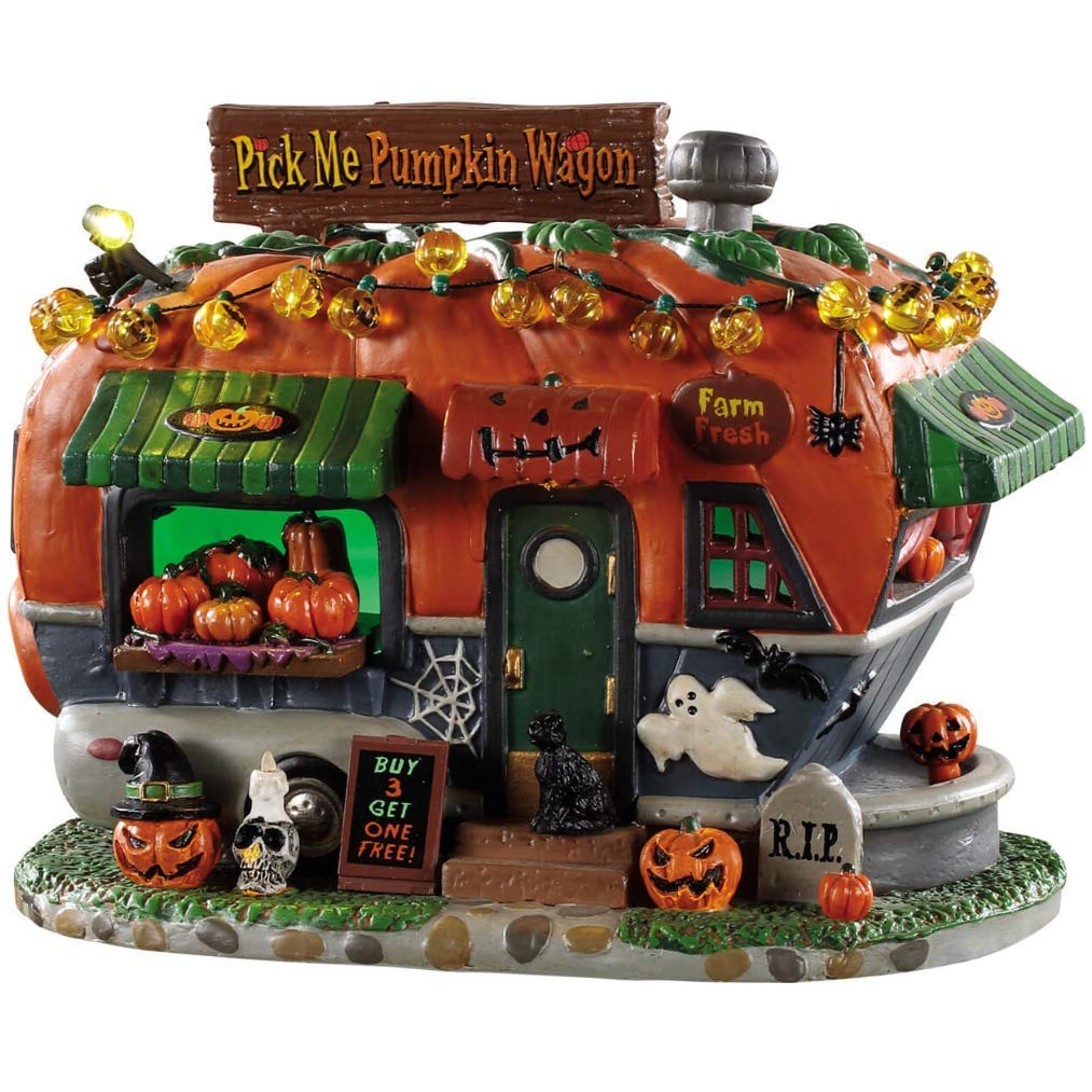Lemax 95444 - Pick Me Pumpkin Wagon - Kürbis Lastwagen - Spooky Town - Beleuchtet & Batteriebetriebe