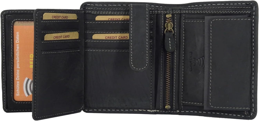 Echt-Leder Leder Geldbörse • Geldbeutel Damen und Herren mit RFID-Schutz • Portmonee mit Münzfach •