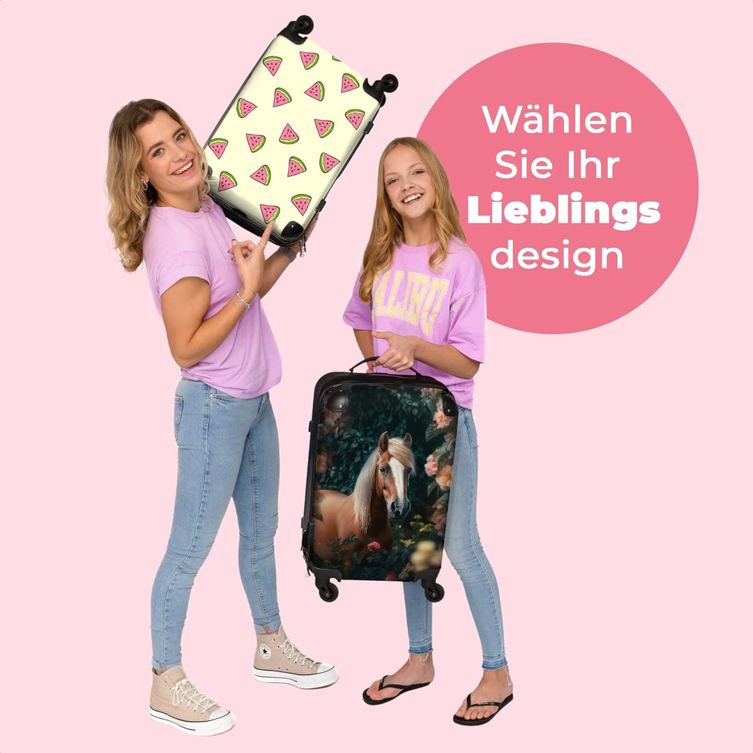NoBoringSuitcases.com® Koffer gross Trolley Rollkoffer Reisekoffer mit 4 Rollen Fotokoffer - Pferd -