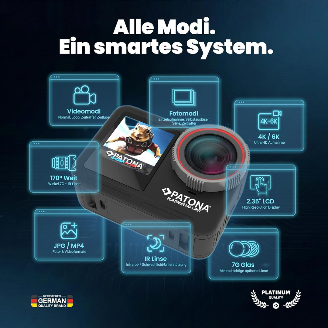 PATONA Action Cam Life SL5 | 6K 90fps 64MP EIS | 170° Weitwinkel Videokamera | Dual Screen Kamera |