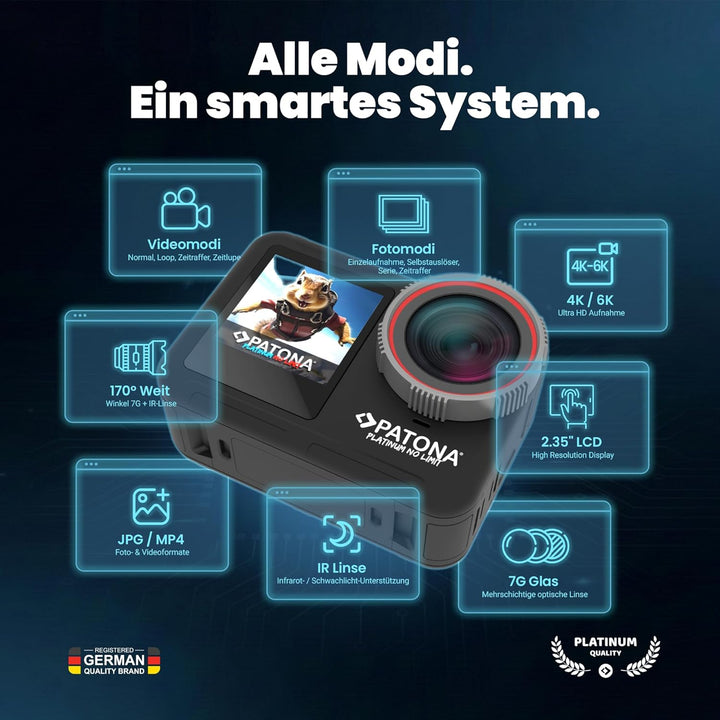 PATONA Action Cam Life SL5 | 6K 90fps 64MP EIS | 170° Weitwinkel Videokamera | Dual Screen Kamera |