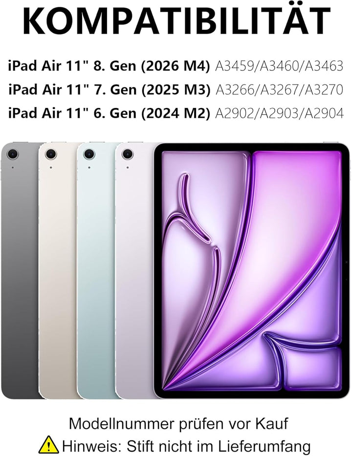Für iPad Air 11 (2026/2025/2024) (M4/M3/M2) Hülle mit Keyboard, Beleuchtete Tastatur mit 7 Farben, B