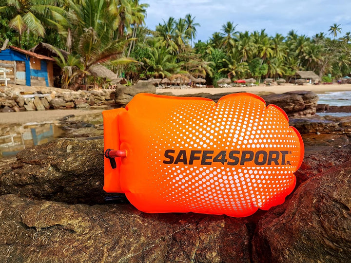 SAFE4SPORT PerfectSwimmer+ - Aufblasbare Schwimmboje - Sicherheitsboje mit Einer Tasche für Dinge