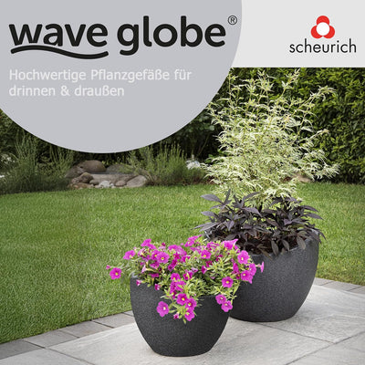 Scheurich Wave Globe, Pflanzgefäss aus Kunststoff, Schwarz-Granit, 40 cm Durchmesser, 22,2 cm hoch,