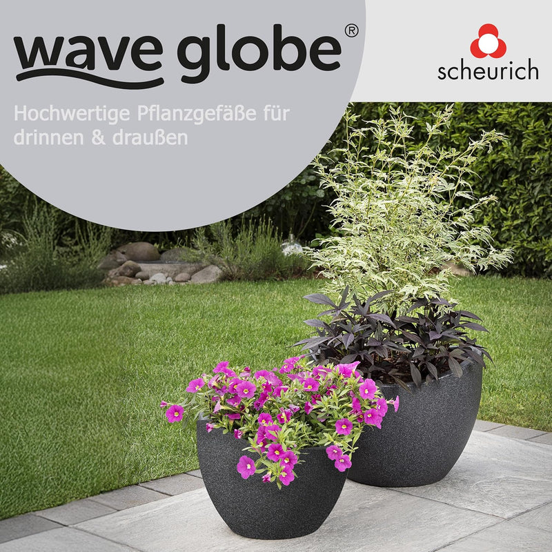 Scheurich Wave Globe, Pflanzgefäss aus Kunststoff, Schwarz-Granit, 40 cm Durchmesser, 22,2 cm hoch,