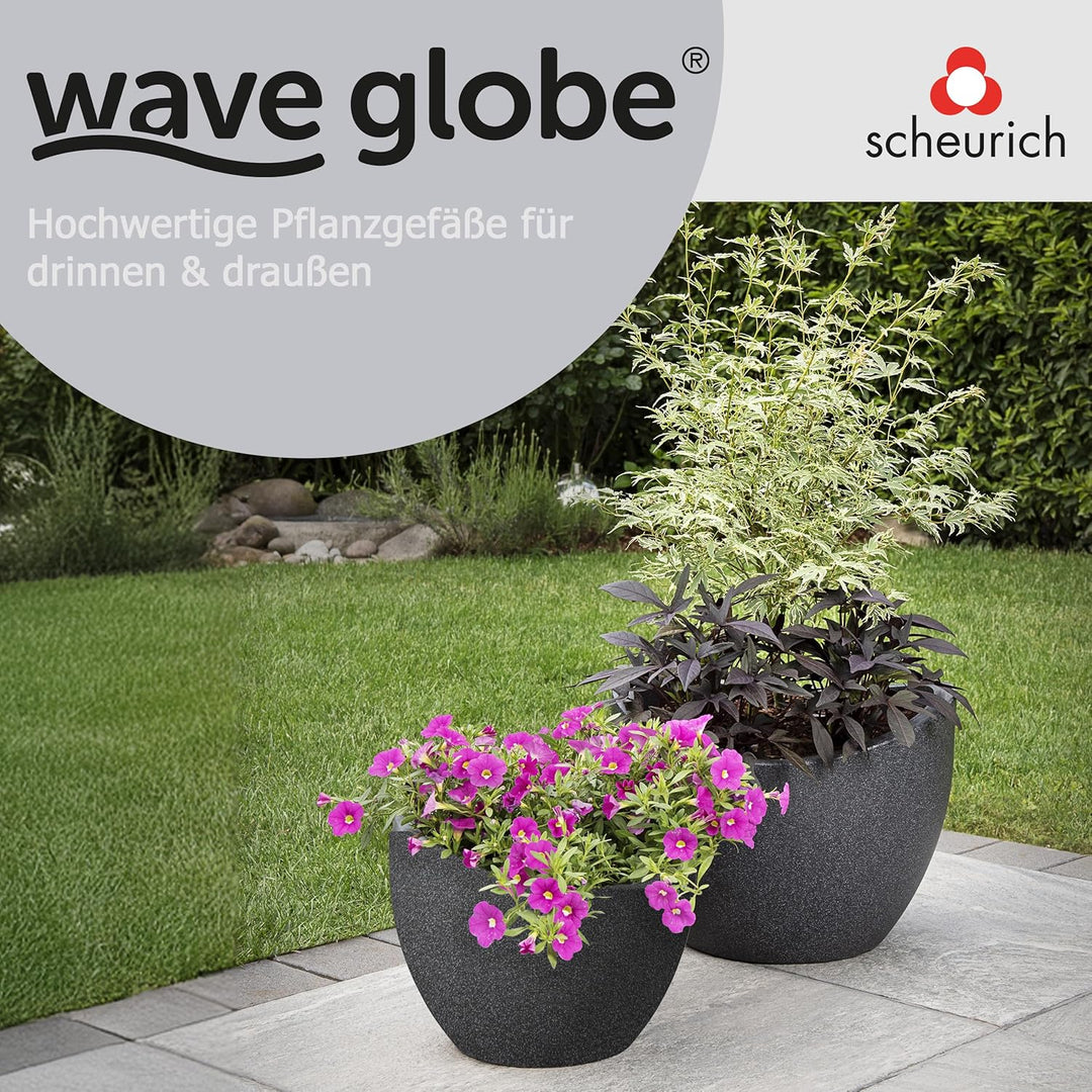 Scheurich Wave Globe, Pflanzgefäss aus Kunststoff, Schwarz-Granit, 30 cm Durchmesser, 22 cm hoch, 19