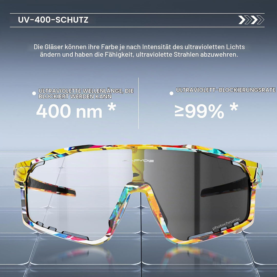 KAPVOE Photochromatische Fahrradbrille MTB Brille Selbsttönend Klar Radbrille Rennrad Sportbrille So