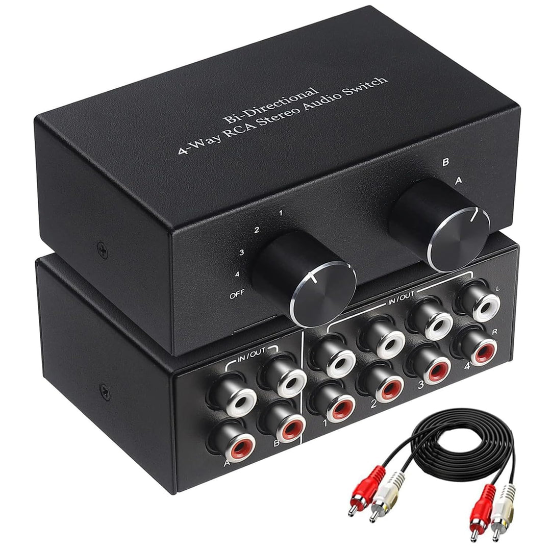 UNSTINCER Cinch RCA L/R Audio Switch 4(2)-In-2(4)-Out, Analog Stereo Aux Umschalter, Bidirektional M