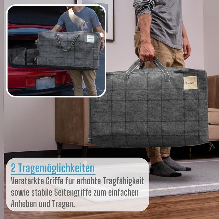 VENO 6er-Pack strapazierfähige grosse Aufbewahrungstasche mit Reissverschlüssen und Etikettentasche
