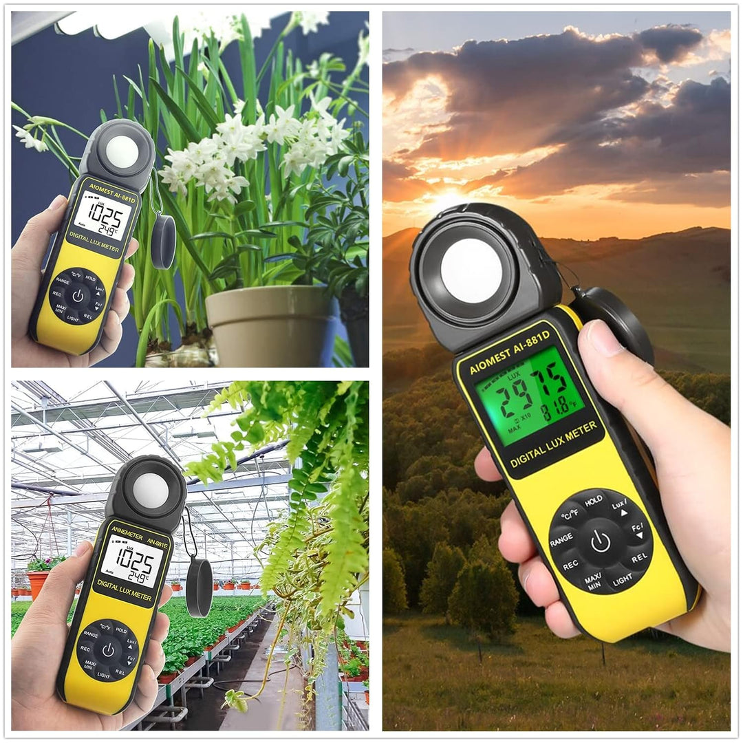 Digitaler Lux/Fusskerzen-Lichtmesser, AIOMEST Illuminance Lumen Tester 0,01~400.000 Lux, Handheld Lu