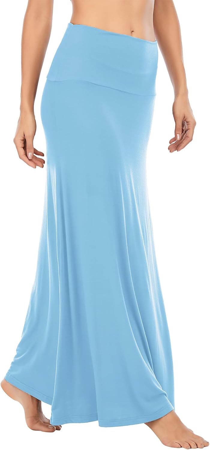Durio Rock Maxirock Lang Damen Rock Weich Sommerrock Elegant Freizeitrock mit Hohem Bund Elastisch S